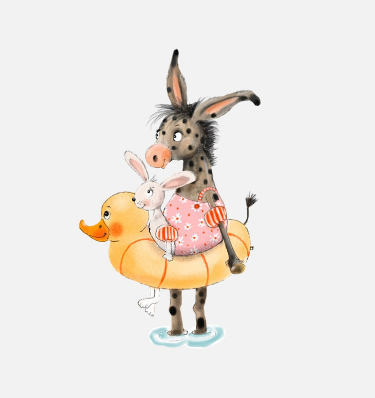 Bügelbild Nr. 428 Esel und Hase beim Baden