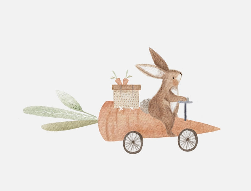 Bügelbild Nr. 462 Hase im Karottenauto