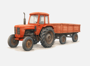 Bügelbild Traktor Rot mit Anhänger