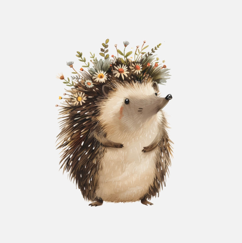 Bügelbild Nr. 312 Igel mit Blumenkranz