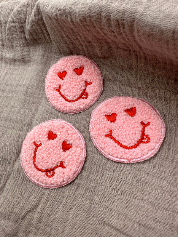 Chenille Patch Smiley rosa