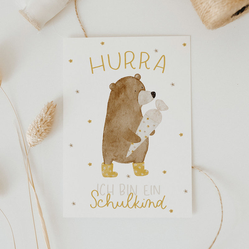 Postkarte Hurra ich bin ein Schulkind