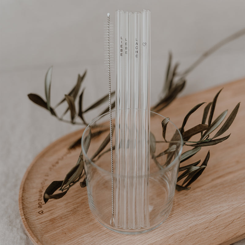 Strohhalme schwarz aus Glas 13cm im 4er Set