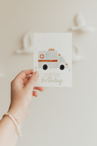 Postkarte happy Birthday Krankenwagen