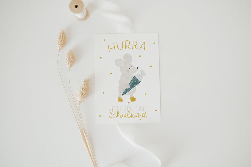 Postkarte Hurra ich bin ein Schulkind